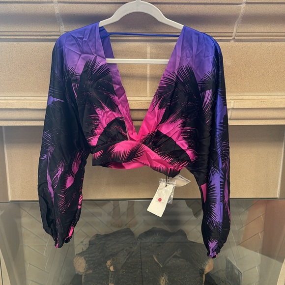 RETROFETE Clarisa Silk Top in Sunset Palm Print NWT size xs - Picture 2 of 6